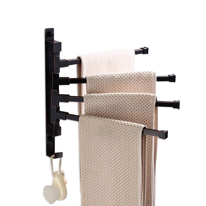 ELLO&ALLO Oil Rubbed Bronze Towel Bars for Bathroom Wall Mounted Swivel Towel Rack Holder with Hooks 4-Arm - Image 1